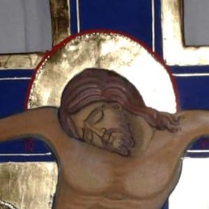 Handcrafted icon of the Crucifix with Virgin and St. John